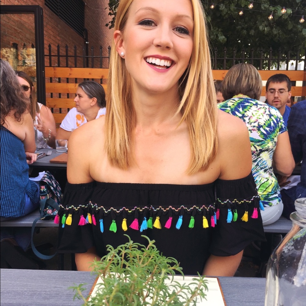 Strapless Off Shoulder Crop Multicolor Tassel Top